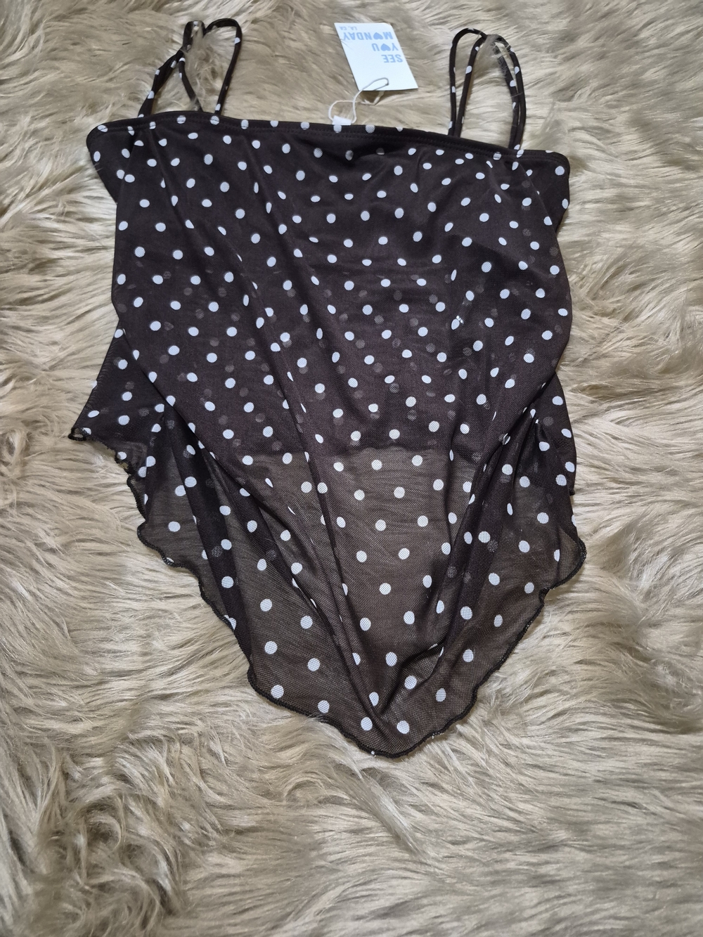 See You Monday Brown Polka Dot Mesh Tank Junior Sz